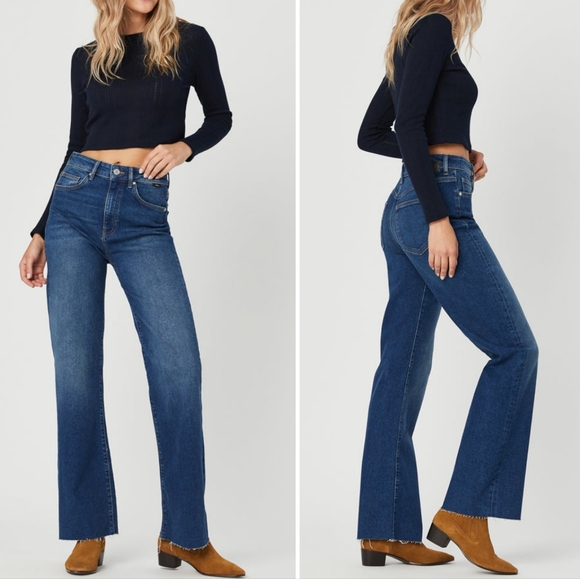 Mavi Victoria High Rise Wide Leg Jeans Size 29 Raw Hem Indigo Wash - Picture 12 of 16